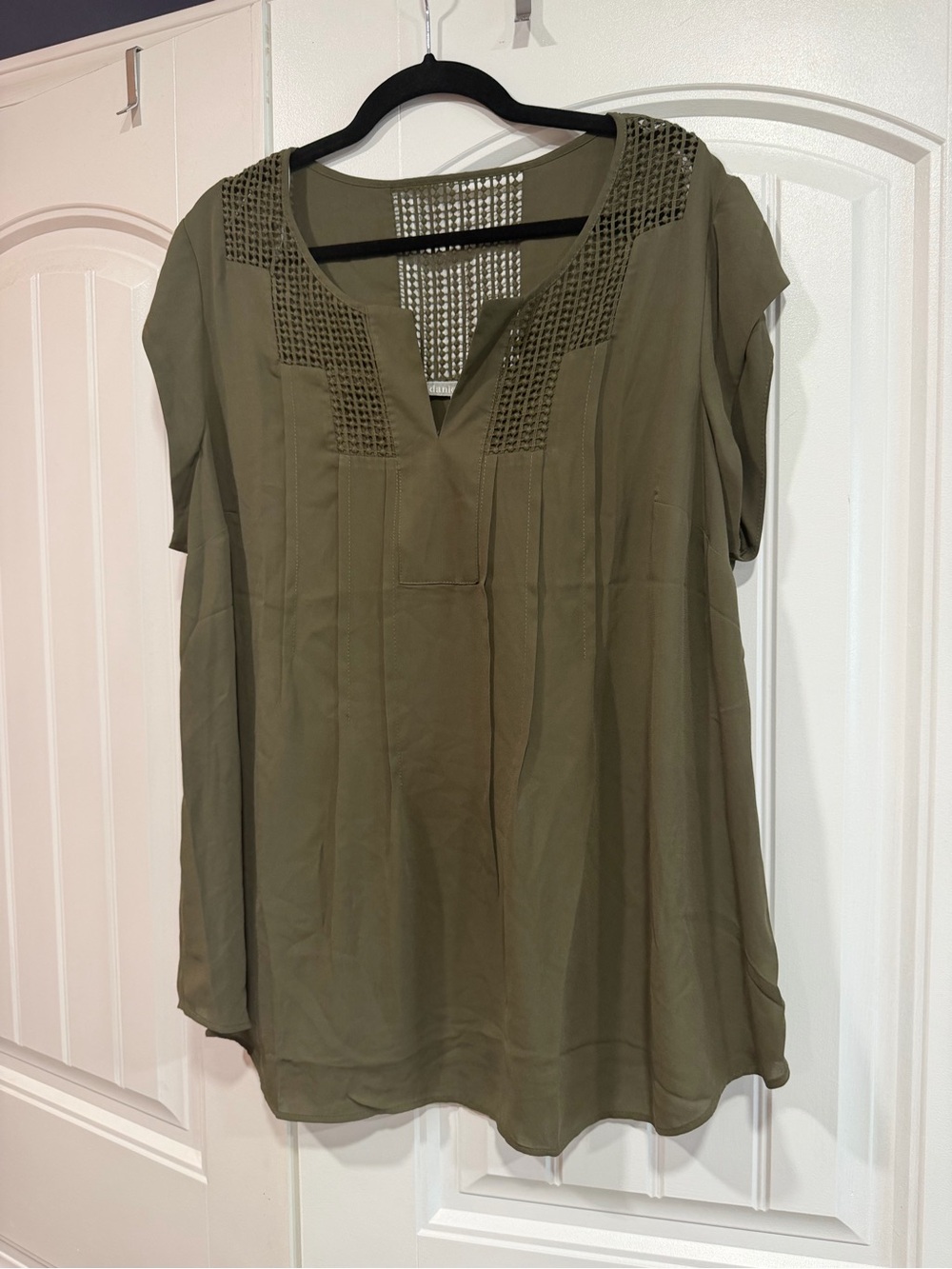 Daniel Rainn Olive Crochet-Accent Tunic Top